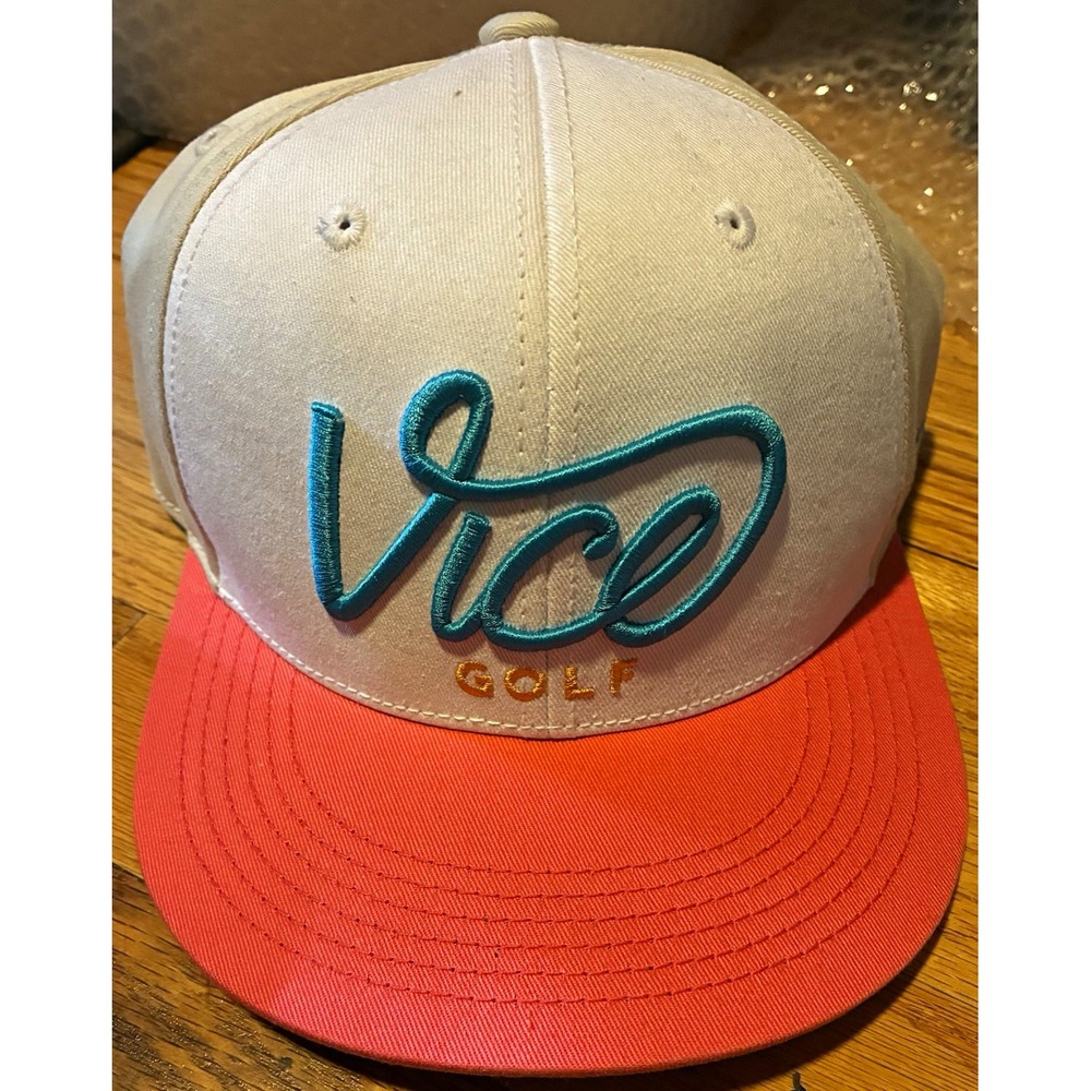 Vice Golf Adjustable Cotton Canvas Golf Hat White Coral Teal Embroidered Logo